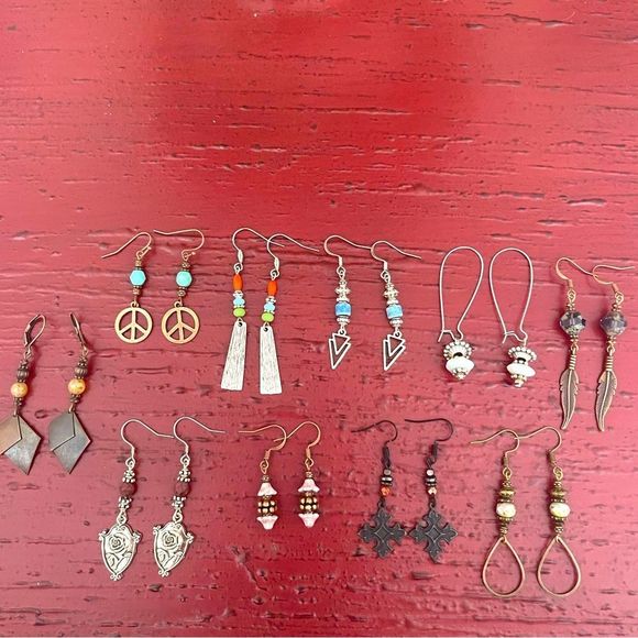 Earring Lot 10 Pair Hand Crafted Artisan Earrings Bohemian Earrings NEW # 194 - Picture 5 of 5